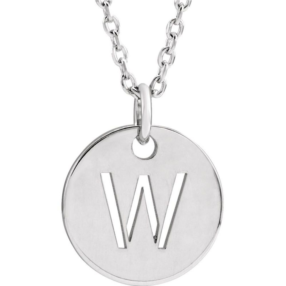 Sterling Silver Initial W, Small 10mm Pierced Disc Necklace, 16-18 In.